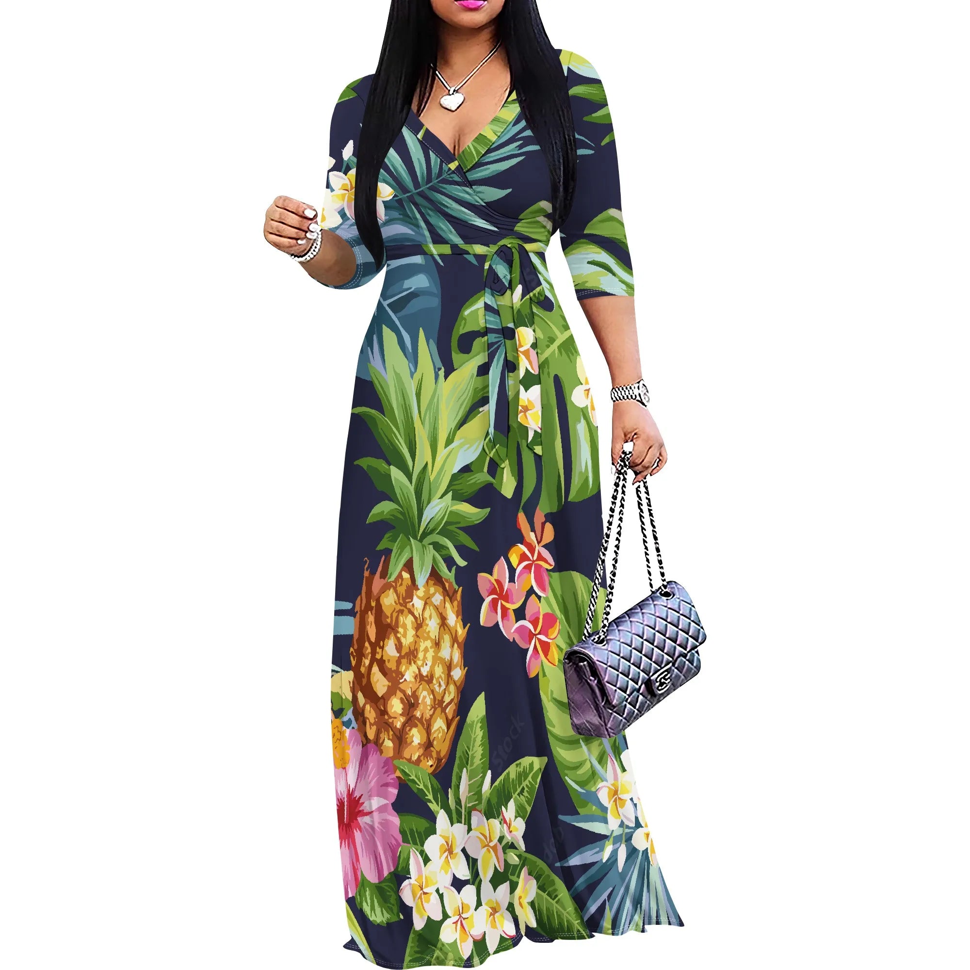 Floral Wrap Maxi Dress – Summer V-Neck
