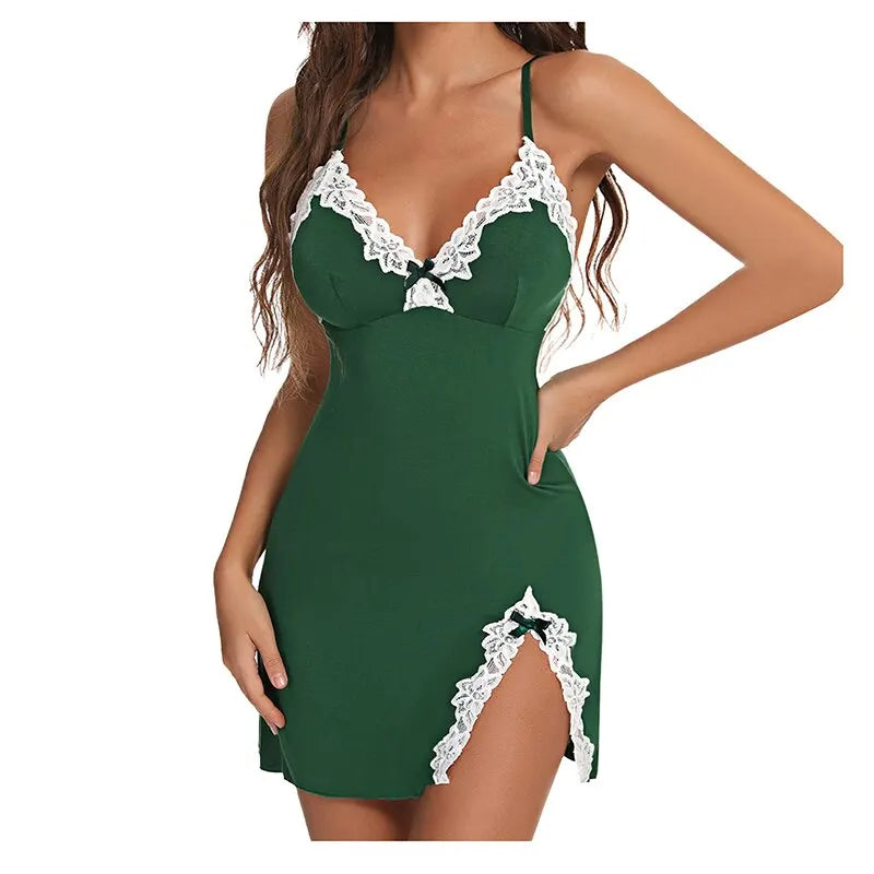 Luxe Silk Satin Nightgown – Soft Lace V-Neck Sleep Dress