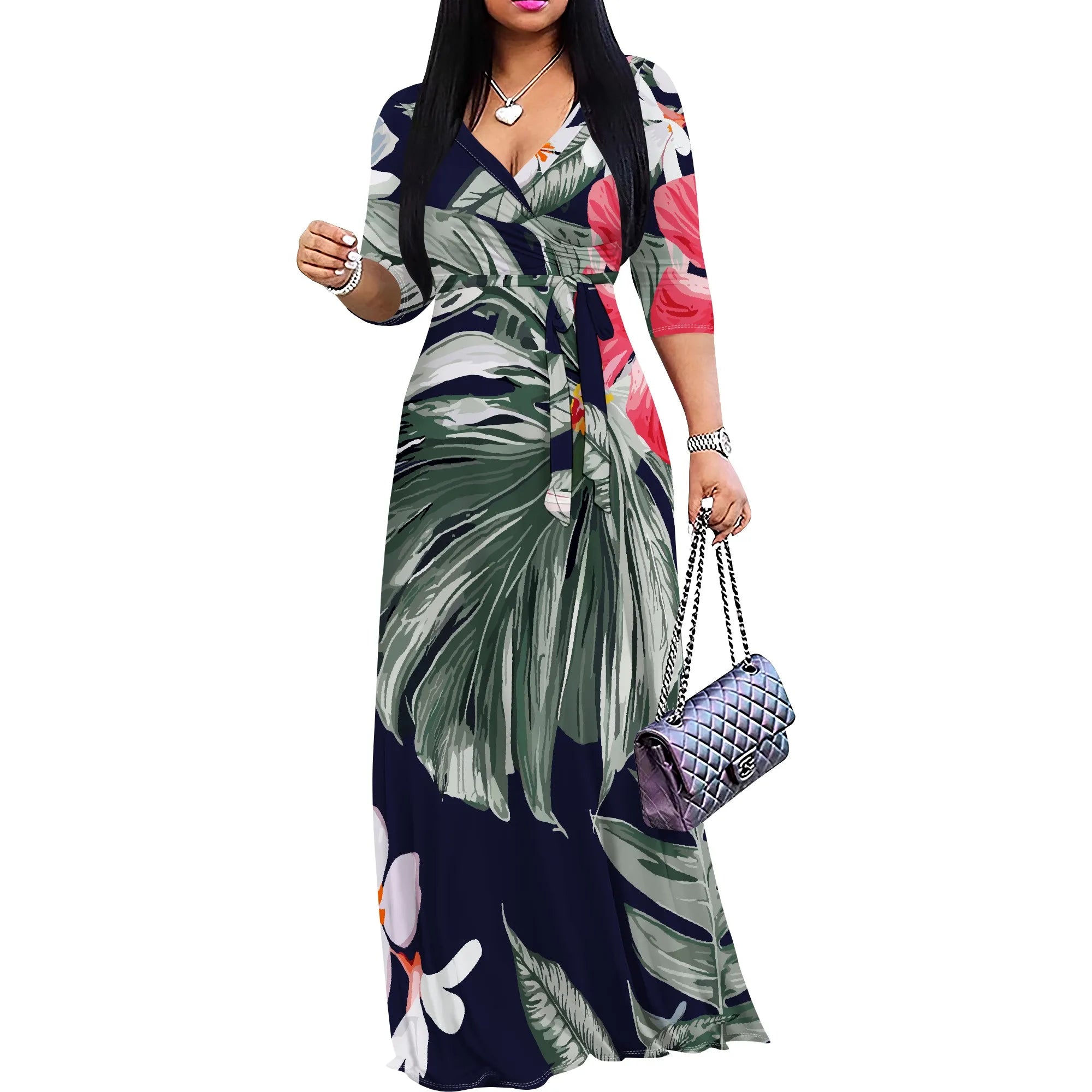 Floral Wrap Maxi Dress – Summer V-Neck