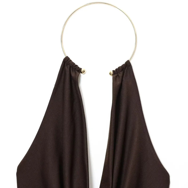 Brown Halter Bodysuit – Open Back