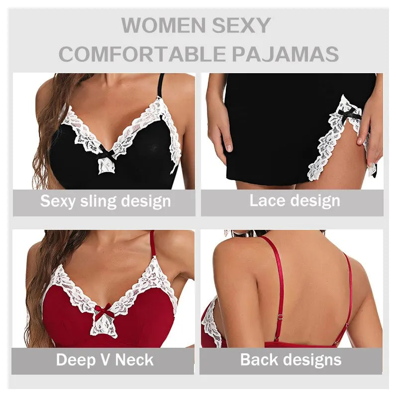 Luxe Silk Satin Nightgown – Soft Lace V-Neck Sleep Dress