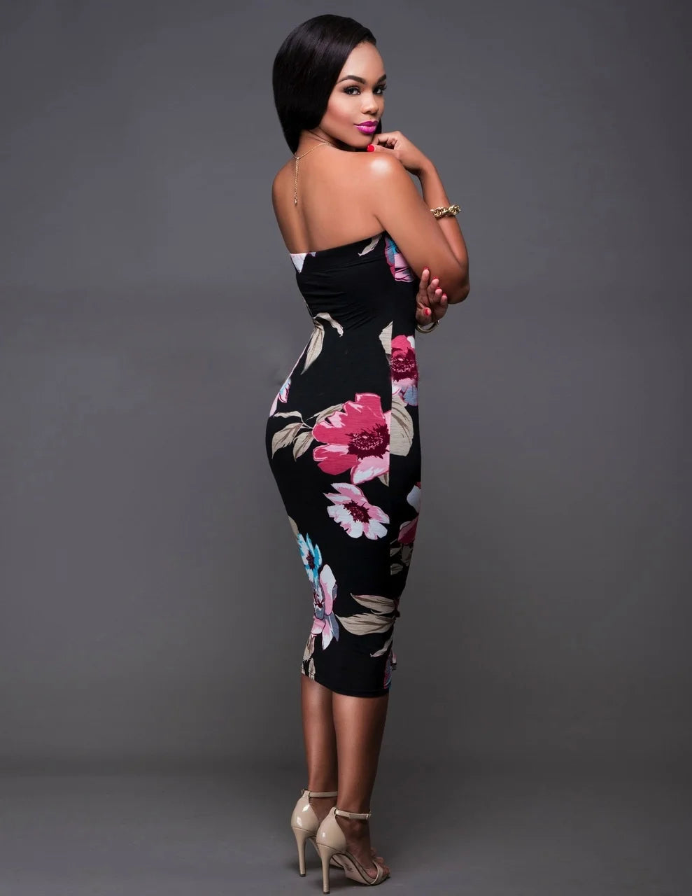 New Bohemian Strapless Slash Neck Print Off the Shoulder Sleeveless Sexy Club Dress