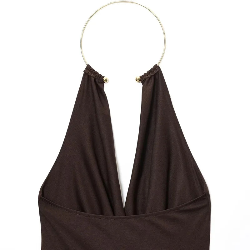 Brown Halter Bodysuit – Open Back