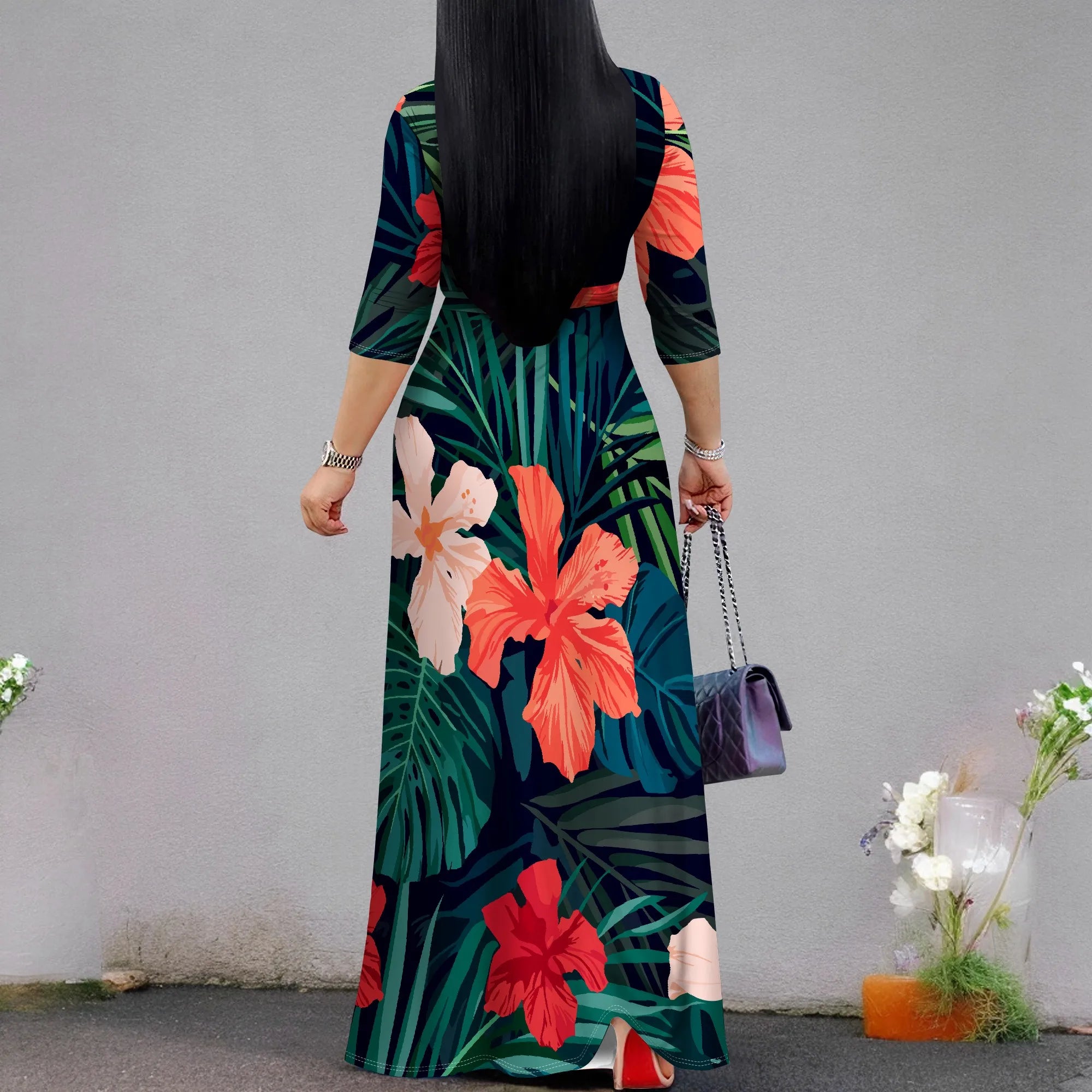 Floral Wrap Maxi Dress – Summer V-Neck