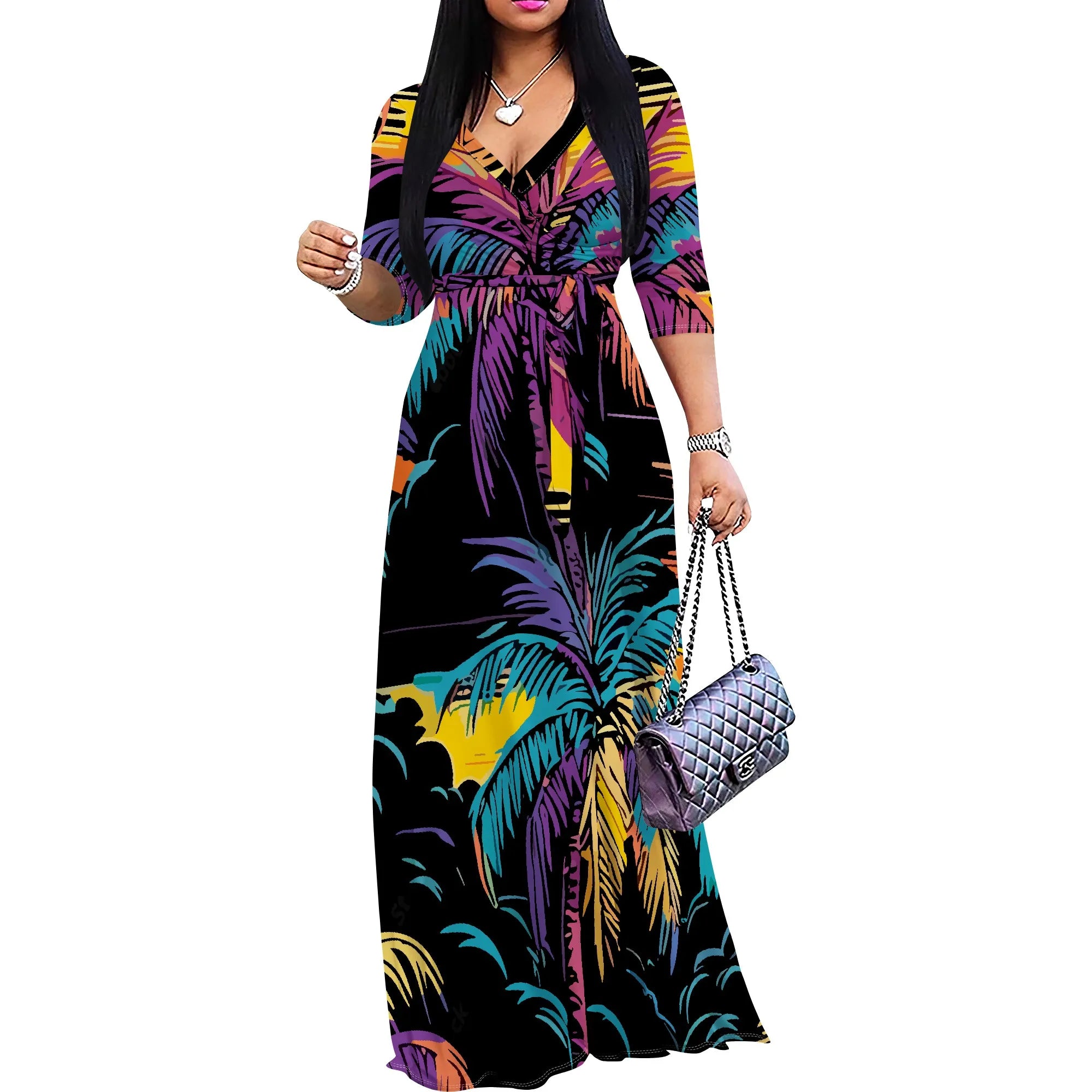 Floral Wrap Maxi Dress – Summer V-Neck