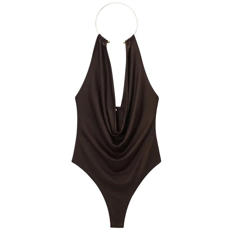 Brown Halter Bodysuit – Open Back