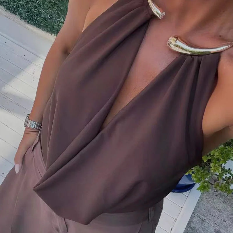 Brown Halter Bodysuit – Open Back