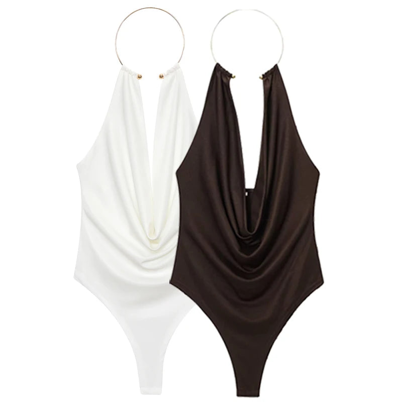 Brown Halter Bodysuit – Open Back